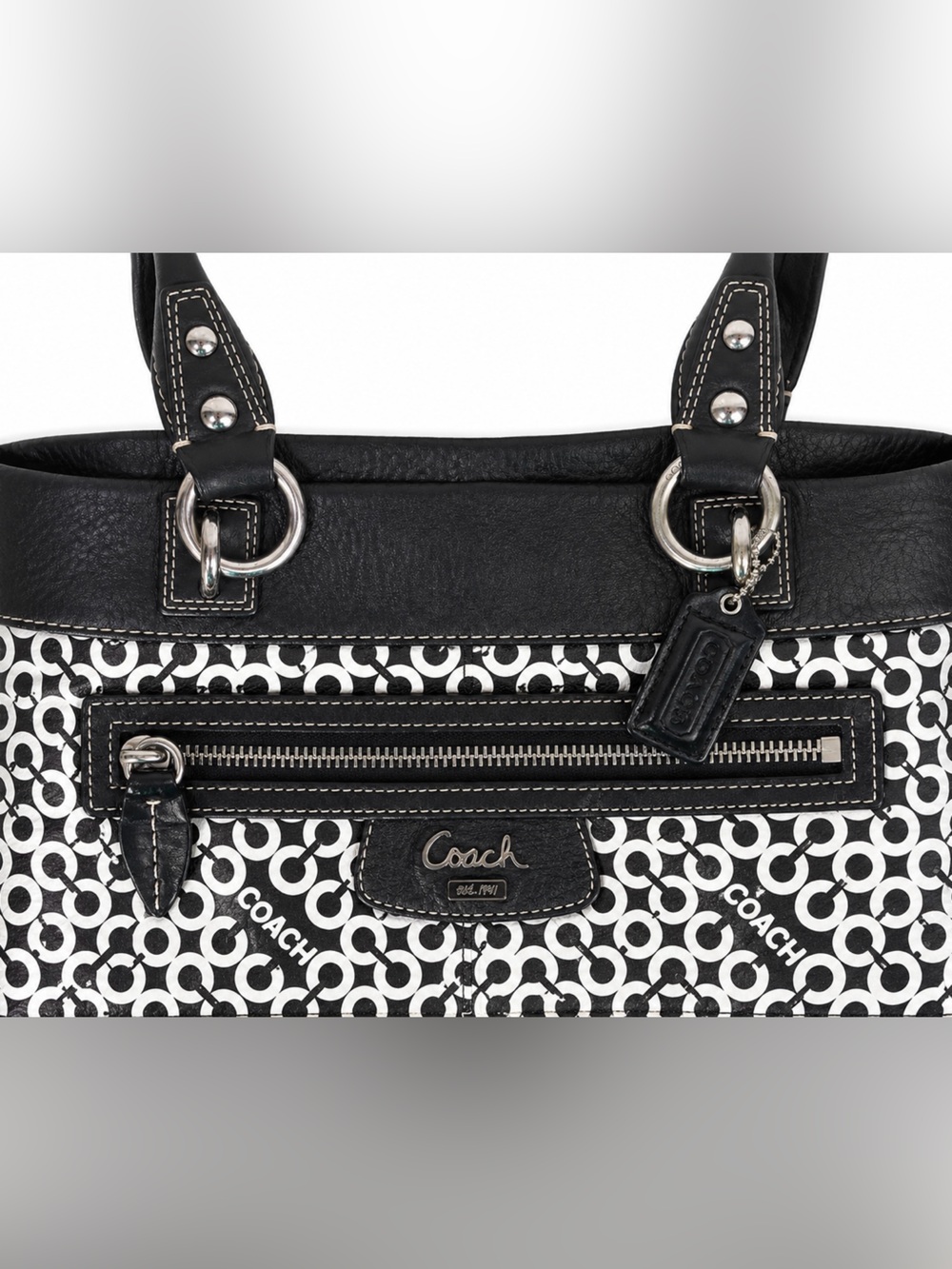 Coach Penelope Vintage Y2K Op Art Signature Shoulder Tote Black White - Picture 6 of 16